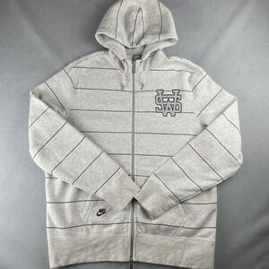 Nike Sportswear NSW Zip Up Hoodie Cream Black Stripe Logo Spell Out Casual Men L